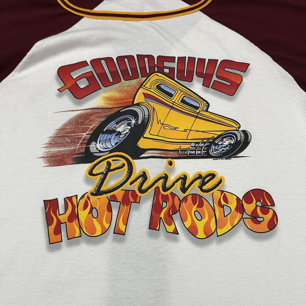 VTG Badger Sport Shirt Mens L White Burgundy Goodguys Hot Rod Baseball Jersey - Picture 8 of 13